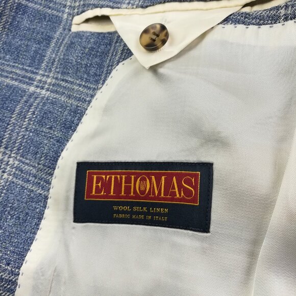 SuitSupply Sport Coat Blazer 40S E Thomas Silk Wool Linen Windowpane Plaid Blue - Picture 6 of 14